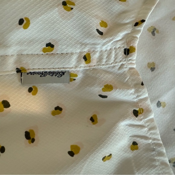 Eddie Bauer Mesh Lined White Button-Down Shirt with Yellow and Black Dot Print - Picture 9 of 10